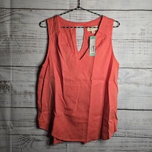 Cloth & Stone Coral Sleeveless Blouse Tanktop Vneck Women Sizd Medium